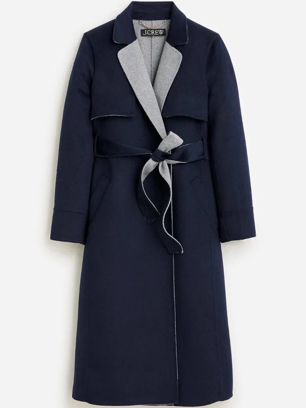 J. Crew Harriet Wool Blend Navy Trench Coat with Gray Lining (M)